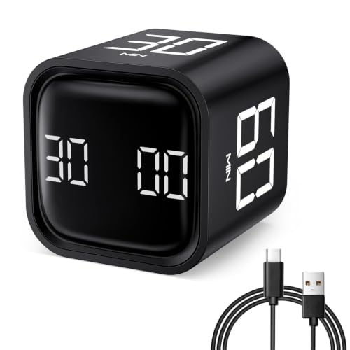 Image of Cube Pomodoro Timer with 5 /10 /30 /60 Minute Presets & Custom Countdown, Flip Rotating Desk Productivity Timer with Adjustable Volume for Study, Work, Kitchen, School & Task Focus