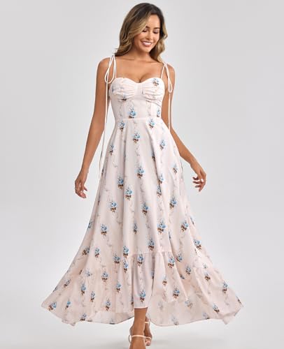 Image of GLNEGE Women's Summer Corset Wedding Guest Maxi Dress Spaghetti Strap Ruffle Formal Dresses Flowy A Line Tea Party Sundress