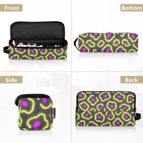 Bolsa de viaje y tapete resistente al calor para plancha y rizador de cabello, impermeable, estilo neón con estampado de leopardo miniatura 5
