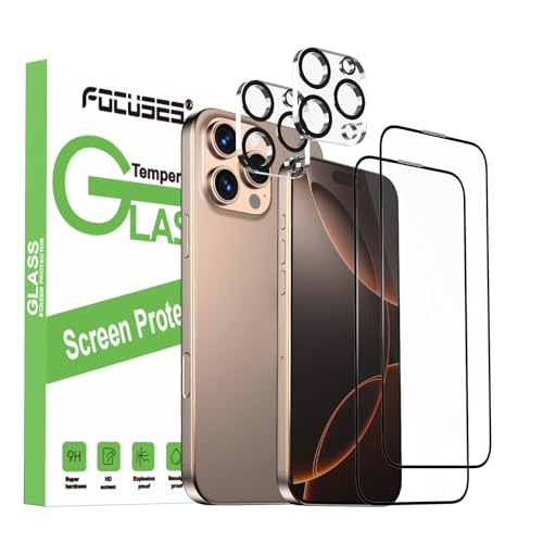 Focuses Blue Light Screen Protector for iPhone 16 Pro 2 Pack+Camera Lens Protector 2 Pack 2.5D Colorless Anti Blue Light Tempered Glass for iPhone 16 Pro (6.3inch)