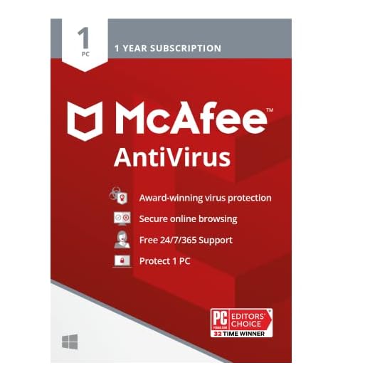 [Old Version] McAfee AntiVirus Protection 2022 | 1 PC (Windows)| Internet Security Software | 1 Year Subscription | Key Card