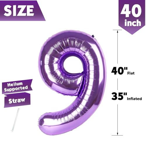 Image of 40 Inch Purple Number 9 Balloon Birthday Party Decorations for Men & Women