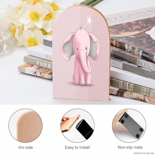 Serre-livres en métal réglable avec éléphant rose en bois pour bureau - 5