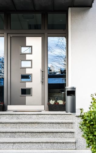 Image of Durable Metal Round Waste Bin Charcoal with Ashtray Top | Bin Capacity 17 Litre | Ashtray Capacity 2 Litre | Perfect for Sheltered Outdoor Areas Such As Smoking Areas