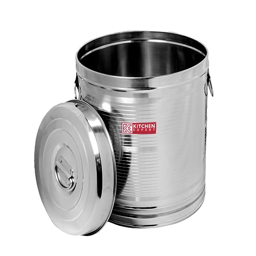Image of Kitchen Expert Stainless-Steel Rice Storage Container - 10KG Steel Kothi | Airtight Drum | Multipurpose Storage Box | Heavy-Duty Steel Pawali | Water Storage Drum - Leakproof & Durable