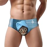 Oudrspo Calzoncillos Tipo Slip para Hombre con Estampado de Gato Divertido bañándose, sin bragueta y con Cinturilla Cubierta.