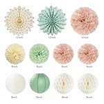 Sage-Green Blush-Pink Beige Birthday Party-Decorations - 21pcs Happy Banner,Cream Light Dusty Pink Paper Lanterns Pom Poms,Rustic Boho Neutral Streamers Garland,Women Girls Decor Supplies Huglony - Image 2