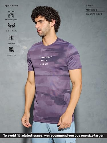 Image of TECHNOSPORT Men's Regular Fit Half Sleeve Crew Neck T-Shirt, TECHNOCOOL+ Quick Dry Moisture Wicking Stretchable Sports Gym and Casual Wear