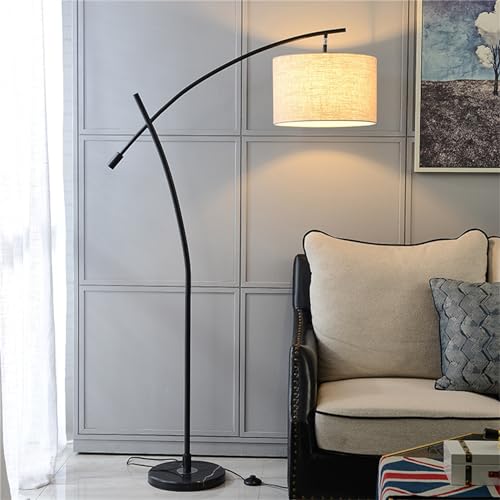 Modern Arc Floor Lamp, Adjustable Swing Arm Floor Tall Lamp for Bedroom, Living Room Overhanging Linen Drum Shade Vintage Floor Lamps for Reading Office Lighting,Black