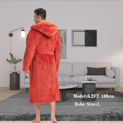 Mens Robe With Hood-Mens Luxury Robe Hooded Big and Tall - Long Plush Fleece Bath Robe with Hood and Pockets2