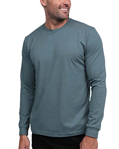 INTO THE AM Long Sleeve Shirt for Men - Athletic Fit Plain Crewneck Tee for Casual, Work and Workout, Soft Cotton Blend Longsleeve T-Shirt (Indigo, XX-Large)