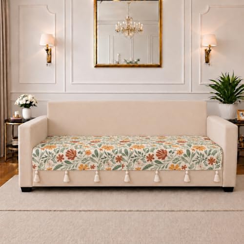 Image of STITCHNEST 'Eden Weaves Collection Series' 3 Seater Sofa Cover| Elegant Woven Fabric, Decorative Tassels, Washable & Durable for Modern Living