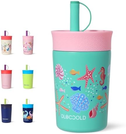 DLOCCOLD 12 oz Insulated Stainless Steel Straw Tumbler, Reusable Sippy Cup With Leak-Proof Spill Resistant Flexible Straw Lid, Cups, Easy to Clean, Water Bottle, Great for Travel, Home