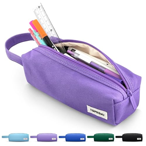 Image of TOPBIDAI Small Pencil Case Pouch for Girls and Boys Kids, Large Capacity Canvas Pen Bag School Supplies, Portable Pencil Case, Simple Zipper Stationery Bag for Women Men Adults (Purple