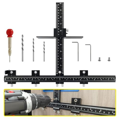 DOCXCDO Aluminum Alloy Cabinet Hardware Jig - Precision Drilling Guide Tool for Cabinet Door/Drawer Handle & Knob Installation with 3 Drill Bits & Auto Punch, Hardware Jig for Woodworkers DIY by DOCXCDO - Used condition - US$34.19