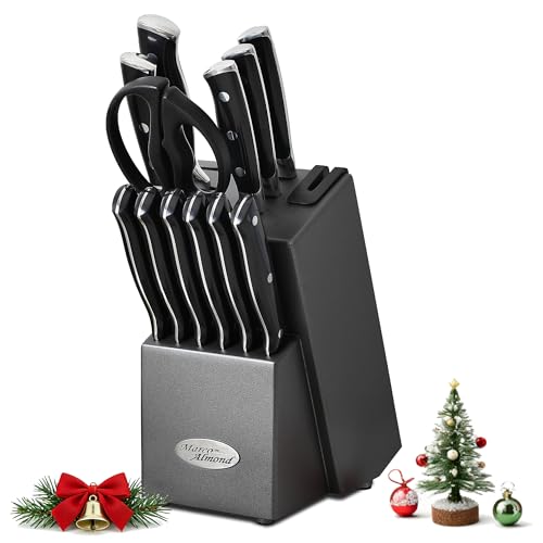 Marco Almond® Kitchen Knife Set with Block KYA31,14 Pieces Japanese Stainless Steel Cutlery Knives...