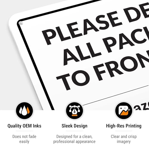 Image of Package Delivery Sign, Delivery Instructions Deliver All Package to Front Door Sign, 10x7 Inches, Rust Free .040 Aluminum, Fade Resistant, Made in USA