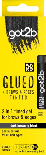 got2b Glued 4 Brows & Edges Getöntes Gel 2 in 1 16 ml, aufbaubare Farbe Dunkelbraun bis Schwarz, Screaming Hold Brow Gel, Augenbrauengel für langanhaltende Looks, Vegane Formel*, natürlich gewonnene