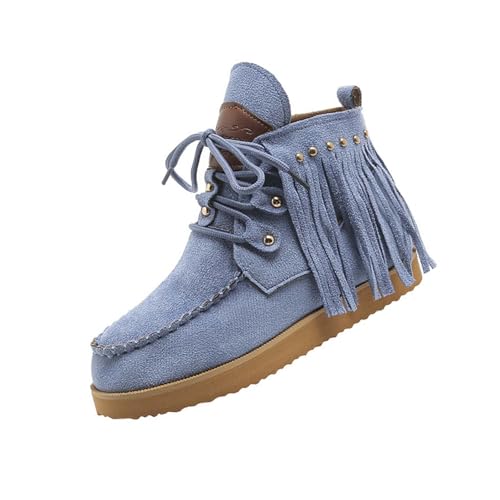 Botas de tobillo con flecos para mujer, botas vaqueras de estilo bohemio, botas clásicas con flecos, cómodas y suaves de gamuza, botines de tacón bajo para mujer, botas de gamuza sólida, punta