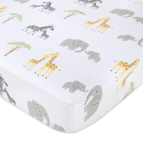 Image of Standard Microfiber Fitted Crib Sheets for Baby Girl, Boy & Neutral, 2 Pack - 28x52 (Jungle & Chevron)