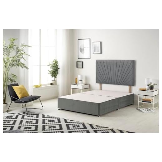Bed Centre Platinum Charcoal Plush Divan Bed Base With Same Headboard And Storage Drawer-5FT King.(King 150 x 200 cm, No Drawer, With Headboard)