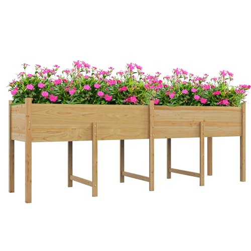 Outsunny Jardinière sur Pieds, carré Potager de Jardin sur Pieds avec Inserts d'irrigation et Feutre de Drainage Potager surélevé en Bois pour Fleurs,...