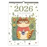 猫壁掛けカレンダー 2026 | かわいい漫画プランナー、12ヶ月の手描きの猫カレンダー | 計画スケジューリングデコレーション整理ホームスタディスクール用