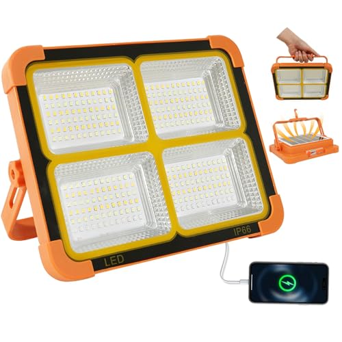 100W LED foco arquitectónico con panel solar-10000lm 12000mAh LED foco batería recargable a través de USB 4 modos de iluminación Ideal para acampar al aire libre garaje pesca trabajo