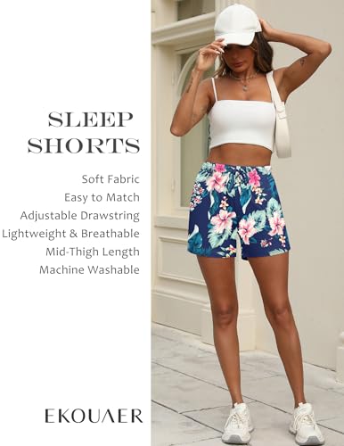 Image of Ekouaer Pajama Shorts for Women Soft Comfy Lounge Shorts Drawstring Pj Shorts Short Pajama Bottoms with Pockets S-XXL