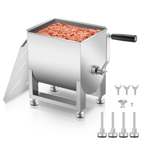 Meat Mixer, 20LBS/10L Capacity Tank 304 Stainless Steel Manual Meat Mixer, Meat Mixer for Sausage with Stainless Steel Lid ＆ Deachable Handle, Mix Up to 15LBS/7.5L