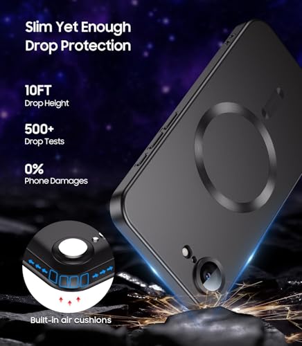 Image of DIZORO Magnetic Case for iPhone 17e / iPhone 16e Case [Compatible with MagSafe][Built-in Camera Lens Protector] Slim Soft Silicone Bumper Shockproof Metallic Luster Back Cover Phone Case (Black)