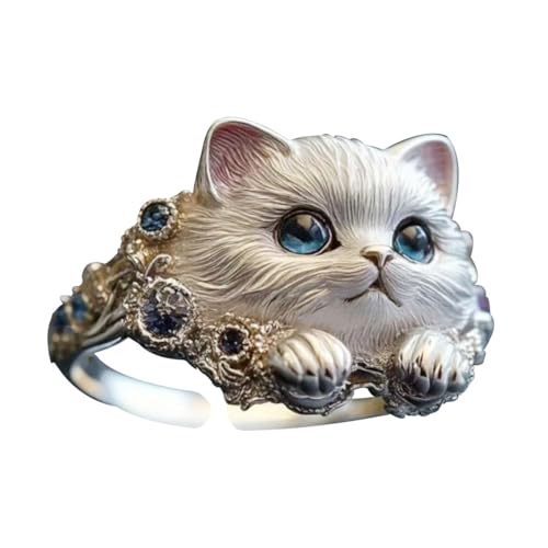 Yavoluy Cute Kitten Ring, Cat Ring, One Size Fits Most, Adjustable, Stylish, INS Style, Girls, Women's, Birthdays, Parties, Anniversaries, Graduation Ceremonies, Gift, Fashion Cat Accessory