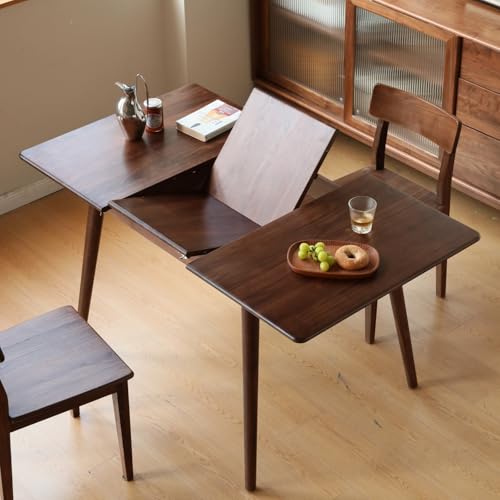 Wayshome 47&rsquo;&rsquo;-63&rsquo;&rsquo; 100% Oak Extendable Dining Table, Solid Wood Folding Kitchen Table, Mid...