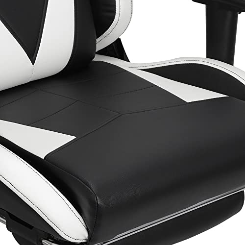 SpecStandard - Comfortabele gamingstoel met voetensteun, horizontale ligfunctie, verstelbare kantelweerstand, zwart/wit - Image 6