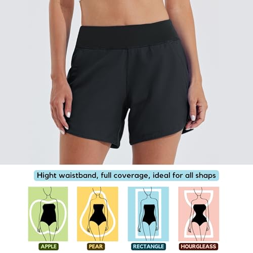 Willit Women's 5" Swim Board Shorts Quick Dry Beach Swimming Shorts UPF 50+ High Waisted Liner Pockets2