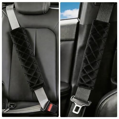 Image of Amooca Soft Auto Seat Belt Cover Seatbelt Shoulder Pad 2 PCS for a More Comfortable Driving Compatible with All Cars and Backpack Black