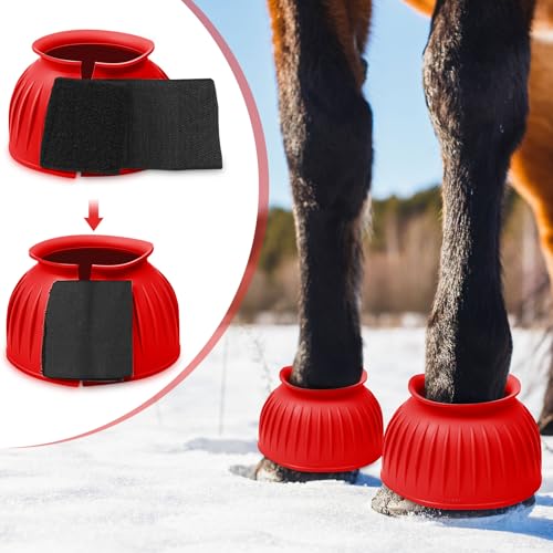 Image of Abbylike Bell Boots for Horses 1 Pair /2 Pair Available, Protect Against Hoof Impact Trauma, Rubber Bell Boots Horse Care for Turnout, No Rub Design Wrap Hook and Loop