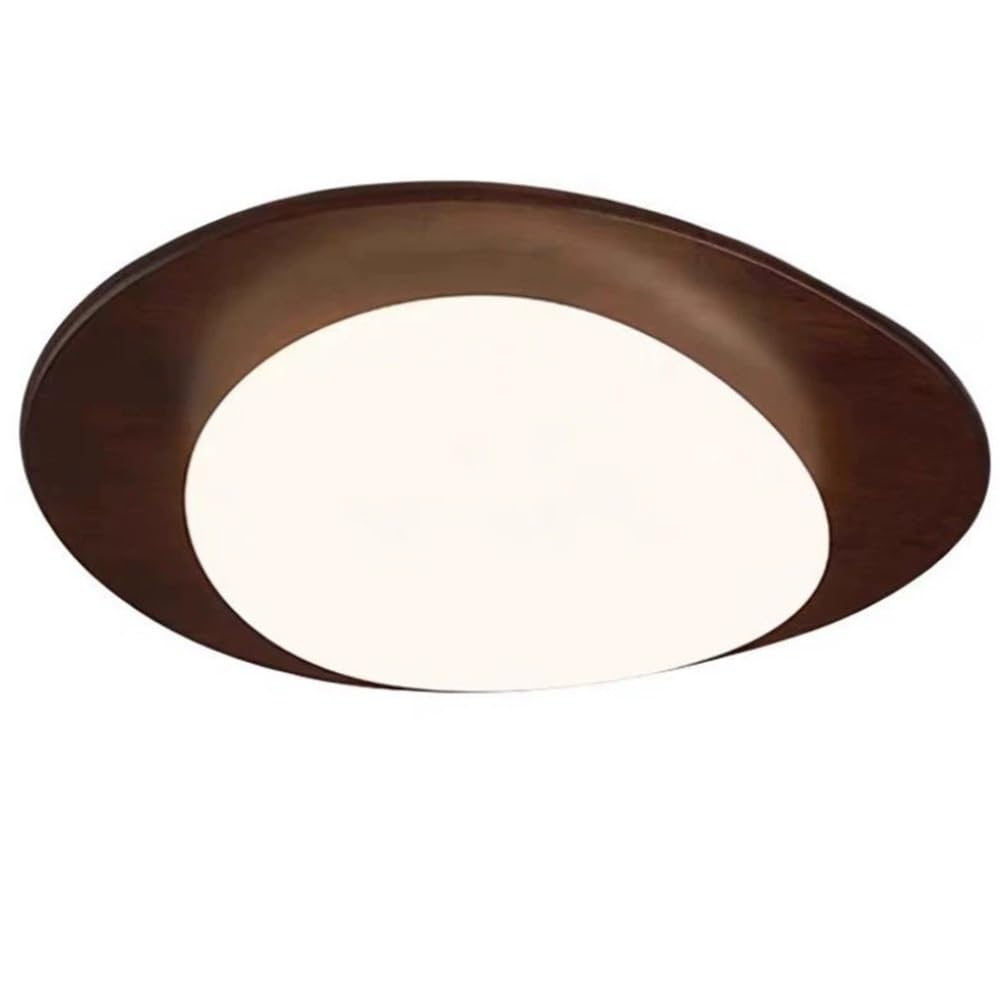 Japanese Retro Minimalist Wood-Grain Ceiling Lights Iron Body Flush Mount Ceiling Lamps Acrylic Shade Three-color Mode Ceiling Light Fixture for Bedroom Living Room Hallway(Walnut,38cm/14.9in)