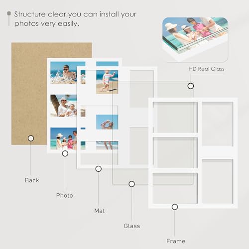 Image of DUENPY 5x7 Picture Frame Collage Holds 5 Photos Made of High Definition Glass, Mat for Display 4x6 Picture Frame Collage Photo for Wall Decor White