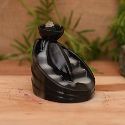 Image of CRAFTAM Smoke Fountain Design Smoke Backflow Cone Decorative Incense Holder with Free 10 Back Flow Incense Cone (10 cm x 7 cm x 10, Black)
