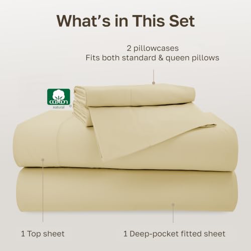 Image of California Design Den 500TC 100% Cotton Full Bed Sheets Set, Butter Almond | Good Housekeeping Seal, OEKO-TEX Certified, Silky-Soft Sateen Weave, 4pc Set, 16 inch Deep Pockets, For Hot Sleepers, All-Season