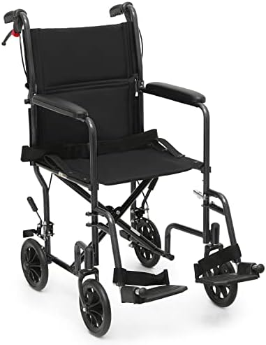 MoNiBloom Wheelchairs for Adults 16 inch Seat Folding Compact Transport Chair with Loop-Lock Handbrakes and Back Folds Down Foldable Lightweight Wheel Chair for Storage, 250 lbs Capacity, Black