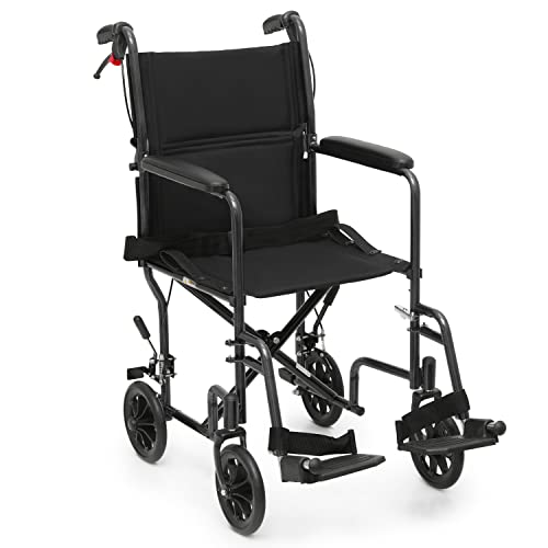 Monibloom Wheelchairs For Adults 16 Inch Seat Folding Compact Transport Chair With Loop-Lock Handbrakes And Back Folds Down Foldable Lightweight Wheel Chair For Storage, 250 Lbs Capacity, Black #TOP3