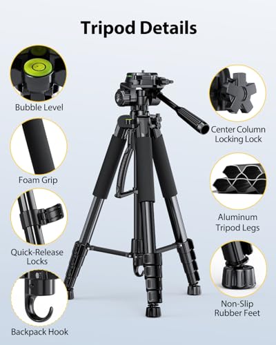 UBeesize 67” Camera Tripod with Travel Bag, Cell Phone Tripod with Bluetooth Remote and Phone Holder, Compatible with All Cameras, Cell Phones, Projector, Webcam, Spotting Scopes