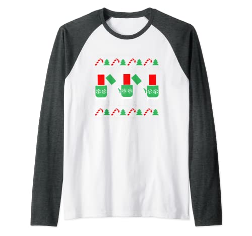 Ugly Christmas Nail Artist X-Mas Santa Claus Año Nuevo Uñas Camiseta Manga Raglan