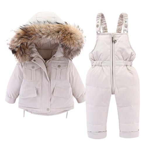 Kids 2-Piece Snowsuit Toddler Warm Hoodie Down Jacket Winter Coat + Snow Bib Pants Ski Suit Windproof Snow Suit Outfits