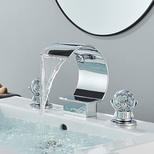 Robinet mitigeur de lavabo cascade eau chaud froid laiton chrome 3 trous