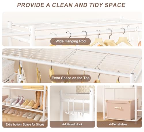 Neprock Clothing Racks for Hanging Clothes with Shelves, Portable Closet System Organizer Garment Rack for Clothes Storage, Metal Free Standing Wardrobe Clothes Organizer(White) by Neprock - Image 6
