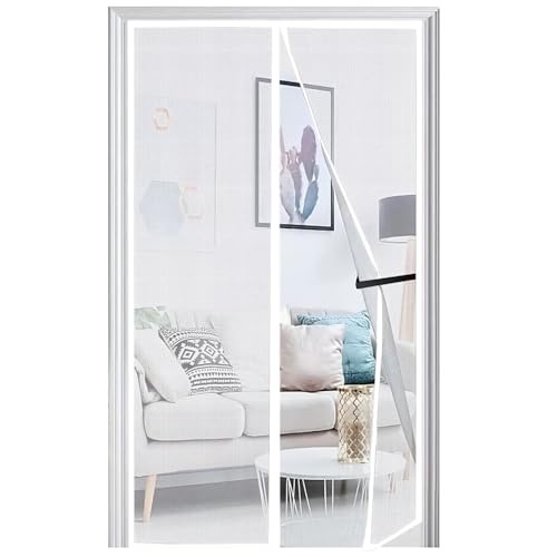 Panngu Mosquitera Puerta Magnetica 90x190cm, Cortina Mosquitera Puerta Exterior Actualización en 2024, Cortinas Mosquiteras para Puertas con Imanes Puerta del Balcón, Puerta Patio - Blanco
