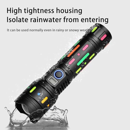 smars High Powered Handheld Flashlight, Rechargeable LED Torch with a Long-Range Reach, Colorful Fluorescent Strips Body, Mechanically Zoomable, for Hunting, Searching, Fishing, Exploring.